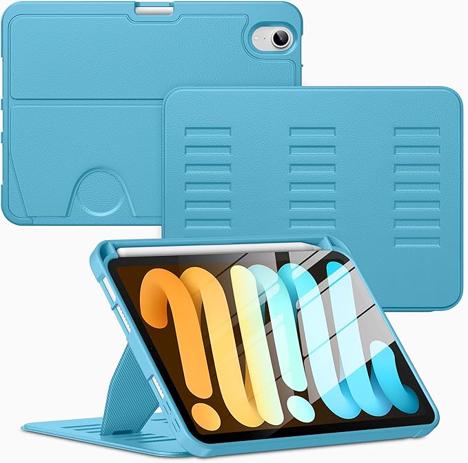 VIKESI Case for iPad mini 7 (A17 Pro) and iPad mini 6,Multiple Angles Magnetic Stand Cover,Shockproof Soft Back,Pencil Holder,and Auto Sleep/Wake,Sky Blue