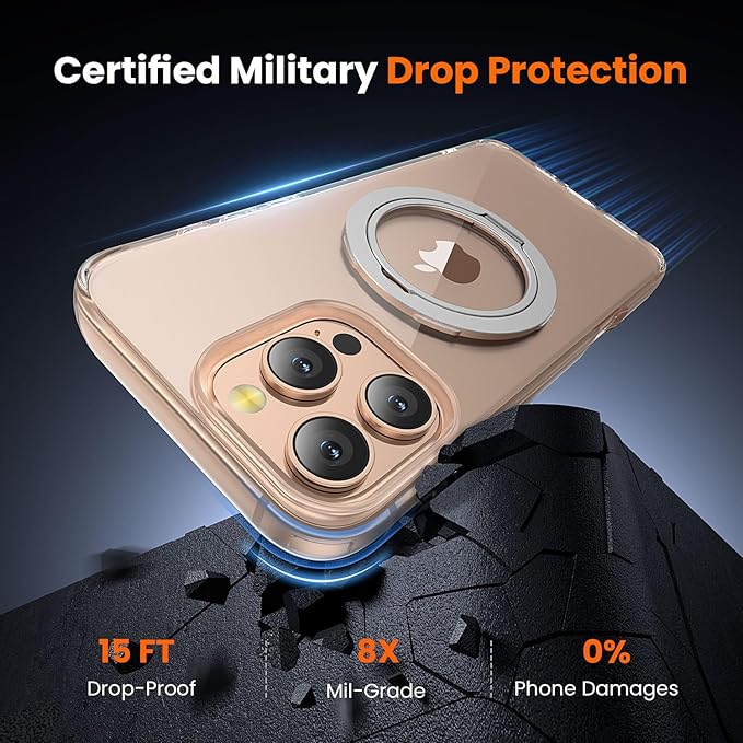 toushion 3 in 1 for iPhone 16 Pro Case Clear with Stand,Not Yellowing,Flexible Stable Stand,Kickstand,fits MagSafe,Military-Grade Protection Phone case for iPhone 16 pro Clear - Ring Holder