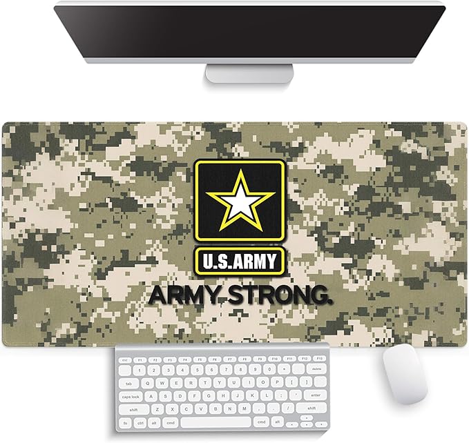 Large Gaming Mouse Pad (31.5" x 15.8") - US Army American Military Strong Patriotic Camo Design, Extra XXL Office Accessories, Premium Stitched Anti-Slip Office Desk Mat