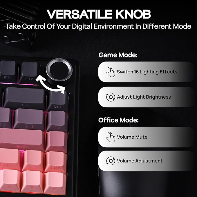 MechLands Aula F75 PRO 75% Wireless Gaming Keyboard, Gasket Mechanical Custom Keyboard with Five-Layer Padding, BT/2.4GHz/USB-C, Hot Swappable, Knob, RGB, Reaper Switches (Black Pink)