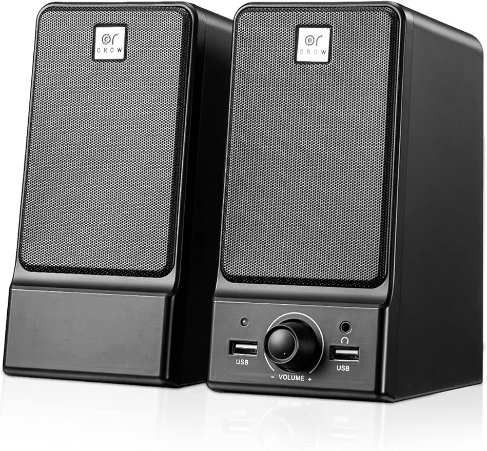 OROW USB Computer Speakers,Hi-Fi Stereo PC Speakers,16W Desktop Speaker,Built-in DSP Sound Chip, Deep Bass&Pure Vocal,Laptop Speakers with Headphone Jack(S203)