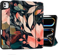 DONGKE Case for iPad Pro 11 inch (M5 2025 / M4 2024, 6th & 5th Generation) – [Built-in Pencil Holder] Ultra Slim PU Leather Trifold Stand Cover with Soft TPU Back, Auto Wake/Sleep, Painted Florals