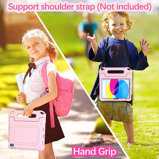 YIHE Kids Case for iPad (A16) 11th Generation 11 Inch 2025 & iPad 10th Generation 10.9 inch 2022, with Built-in Screen Protector and Handle Stand, Full Body Shockproof Protective Cover, LightPink