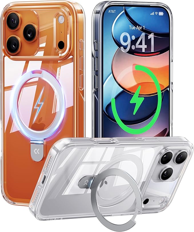 CASEKOO Ultra Magnetic Stand for iPhone 17 Pro Case Clear [Compatible with MagSafe] [16FT Military-Grade Protection] Transparent Slim Phone Ring 17 Pro Phone Cover 6.3 inch, Clear