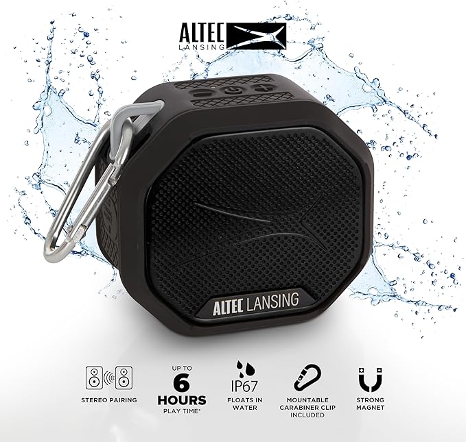 Altec Lansing HYDRATREK Magnetic Bluetooth Speaker, Waterproof IP67, Portable Speaker, True Wireless Pairing, USB-C Quick Charge, 3.7V 400mAh Battery, Voice Assistant, Perfect for Any Adventure