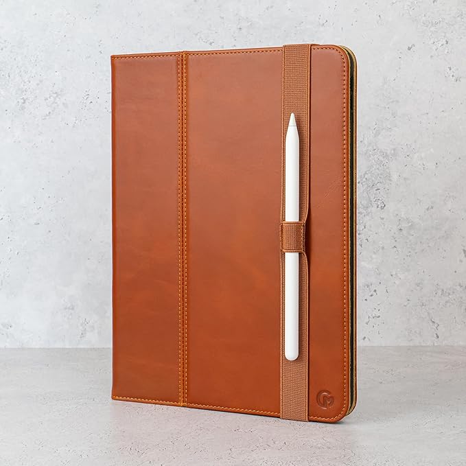 Casemade Real Leather Case Compatible with iPad 10.2” 7th/8th/9th Gen (2019/2020/2021) - Full-Grain Leather Cover, Auto Sleep/Wake, Dual Stand Position (Tan)