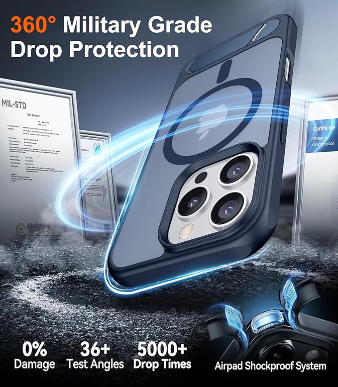 Magnetic Compatible with iPhone 16 Pro Case, [Built-in Invisible Kickstand][Compatible with MagSafe] [Military Grade Shockproof] Slim Translucent Matte Phone Case for iPhone 16 Pro 6.3"