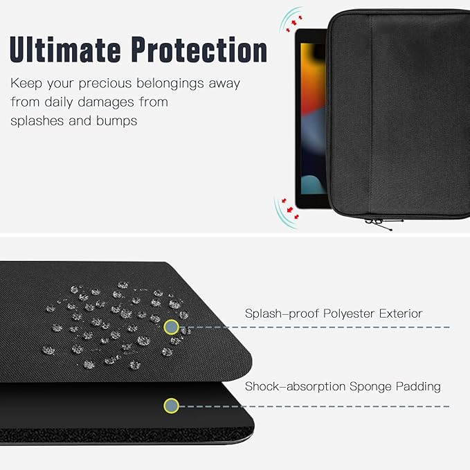 TiMOVO 9-11 Inch Tablet Sleeve Bag for iPad 11-inch A16 2025, iPad 10th Gen. 10.9", iPad 10.2", iPad Air 11/5th/4th Gen. 10.9", Galaxy Tab A9 Plus 11", Carrying Case with Pocket, Black
