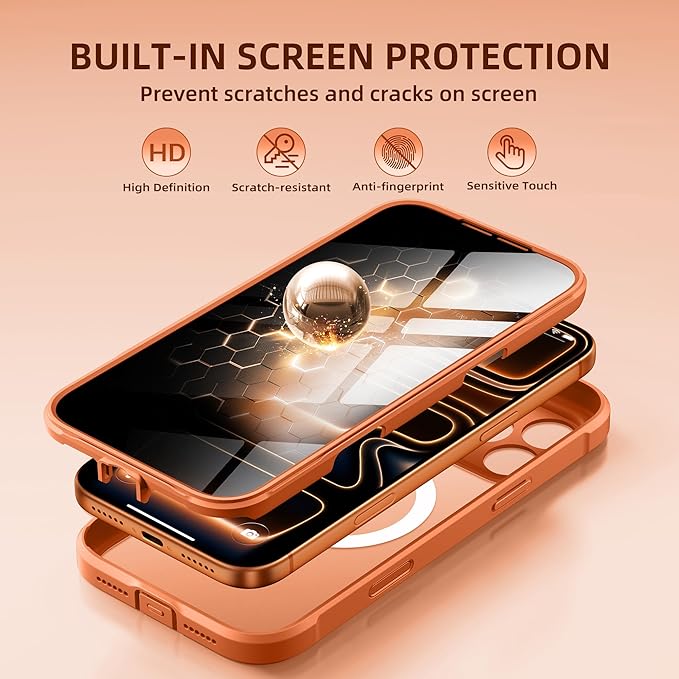 BERFY for iPhone 17 Pro Max Case, Compatible with MagSafe, Built-in Privacy Screen Protector, Camera Protection, Shockproof Full Body Phone Case 6.9", Translucent Cosmic Orange