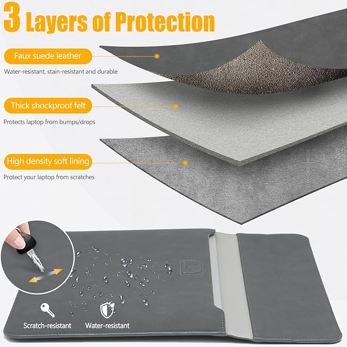 HYZUO 15 Inch Laptop Case Bag Sleeve with Stand for MacBook Air 15 M5 M4 A3241 M3 A3114 M2 A2941 2026-2023, 15" Surface Laptop 7/6/5/4/3, MacBook Pro 15 A1990 A1707 2019-2016, Dark Gray