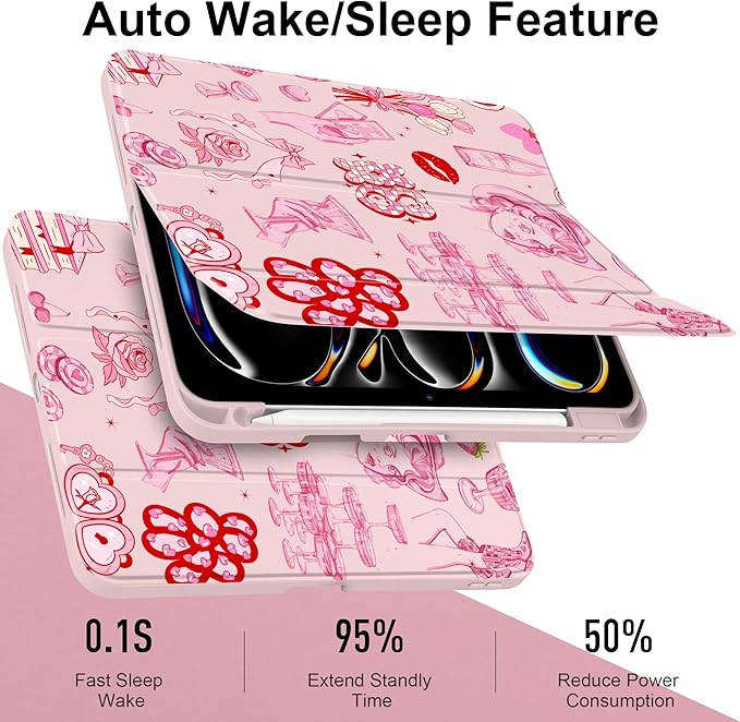 Case for iPad Pro 11 Inch (M5 2025 M4 2024) – [Built-in Pencil Holder], Shockproof & Stylish, Clear Hard Back + Soft TPU Edge, Magnetic Trifold Stand, Auto Wake/Sleep, Cowgirl Pink