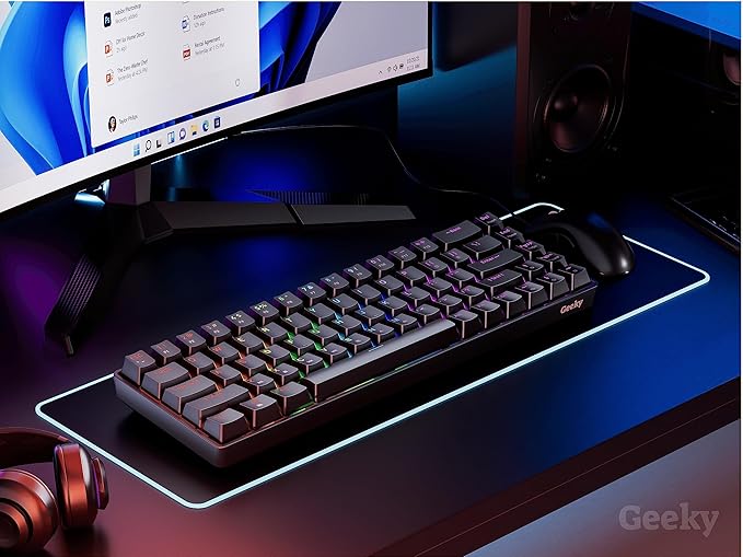 Geeky GK65 65% | Hot Swappable Mechanical Gaming Keyboard | 68 Keys Multi Color RGB LED Backlit for PC/Mac Gamer | ANSI US American Layout (Black, Mechanical Speed Yellow)