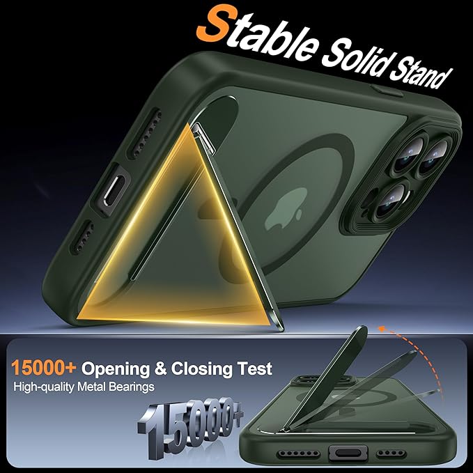 Magnetic Compatible with iPhone 15 Pro Max Case, [Built-in Kickstand][Full Camera Protection][Compatible with MagSafe][Anti-Fingerprint] Shockproof Phone Case for iPhone 15 Pro Max 6.7",Green