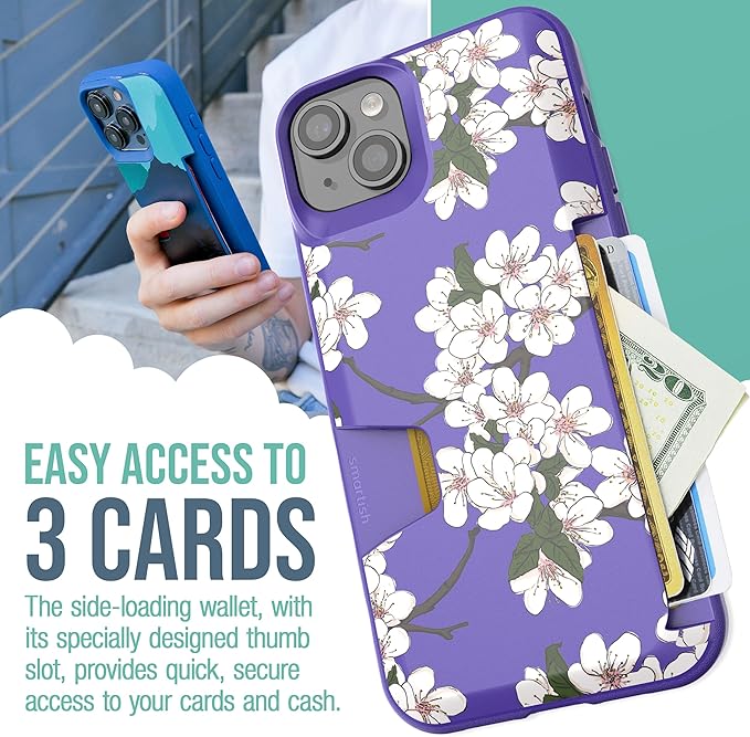 Smartish® iPhone 15 Plus Wallet Case - Wallet Slayer Vol. 1 [Slim + Protective] Credit Card Holder - Drop Tested Hidden Credit Card Slot Cover for Apple iPhone 15 Plus - Very Cherry Blossom