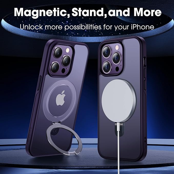 CASEKOO Designed Case for 14 Pro Max with Magnetic Invisible Stand [Military Drop Protection] [Compatible with MagSafe] Shockproof Slim Translucent Matte Promax Case 6.7 Inch, Purple