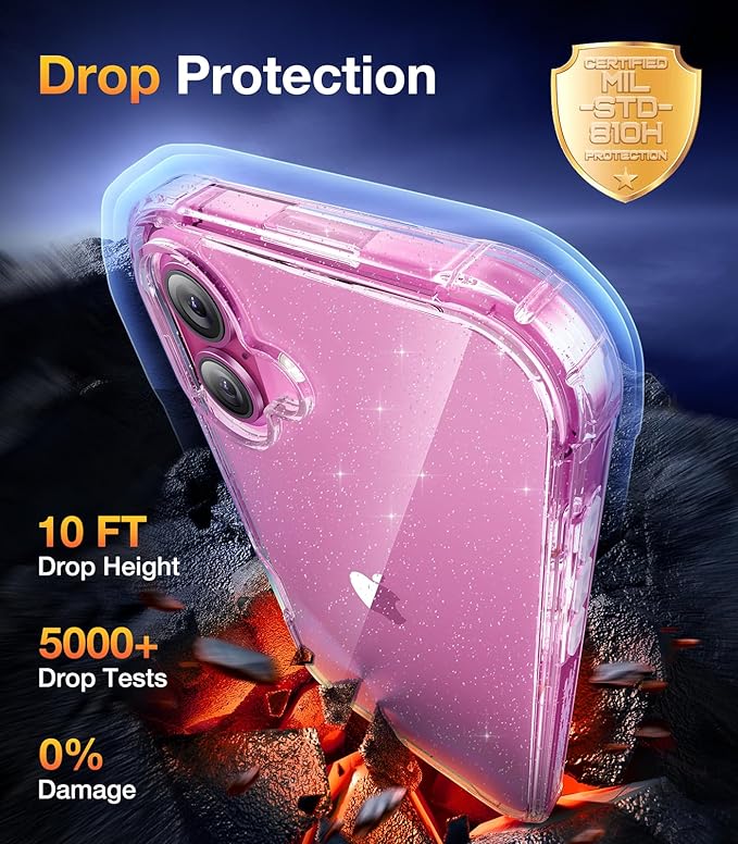Diaclara Designed for iPhone 16 Case, Full Body Rugged Case with Built-in Touch Sensitive Anti-Scratch Screen Protector, Upgraded [Full Camera Protection] for iPhone 16 6.1" (Clear Glitter)