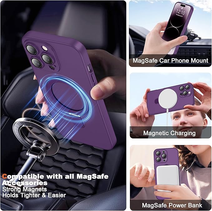 Compatible with iPhone 14 Pro Max Case with Magnetic Ring Stand [Compatible with Mag-Safe] [Full Camera Lens Protector] Soft Plating Phone Case for iPhone 14 Pro Max 6.7", Solid Purple