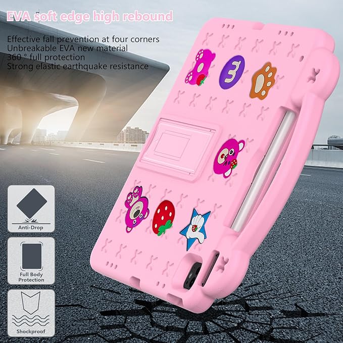 Kids Case for iPad Air 13 inch M3 2025/M2 2024 & iPad Pro 13 inch M4 2024 & iPad Pro 12.9 inch Cover 6th/5th/4th/3rd Generation (2022/2021/2020/2018) with Stand/Pencil Holder/Handle, Pink