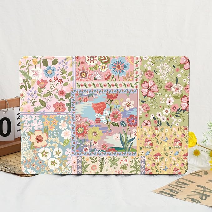iCasso for MacBook Air 13.6 inch Case M5 2026 M4 2025 M3 M2 2024-2022 Model A3449 A3240 A3113 A2681, Flower Pattern Sturdy Protective Hard Shell Cover for Mac Book Air 13 inch,Pink Floral Patchwork