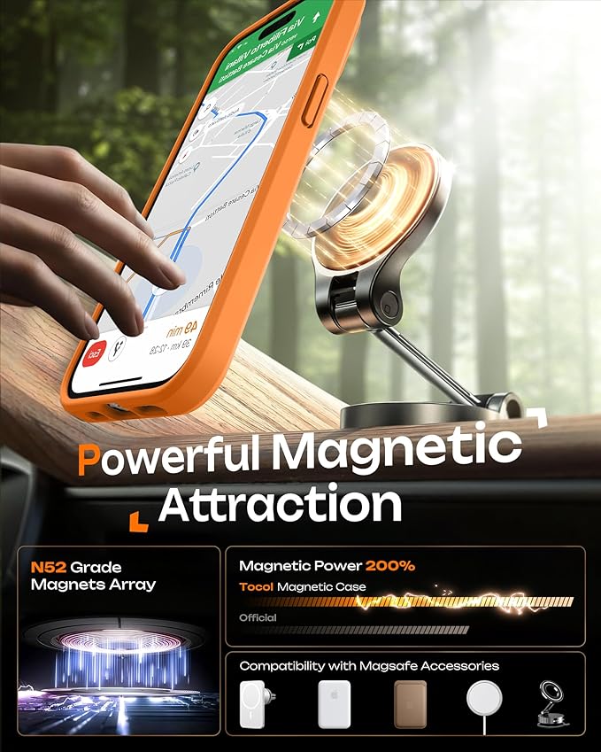 TOCOL for Phone 15 Pro Case, Compatible with Magsafe Charger, Full Camera Protection, Drop Protection, Translucent Matte Phone Case for iPhone 15 Pro 6.1 inch (Orange)
