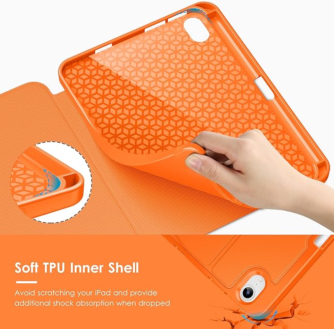 VIKESI Case for iPad mini 7 (A17 Pro) and iPad mini 6,Multiple Angles Magnetic Stand Cover,Shockproof Soft Back,Pencil Holder,and Auto Sleep/Wake,Orange