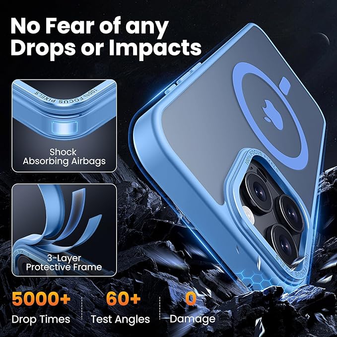 for iPhone 16 pro max Case with 2X Screen Protectors [Compatible with MagSafe] Military Grade Drop Protection Back Cover Shockproof Slim Fit for iPhone 16 pro max Phone Case 6.9 inch,Sky