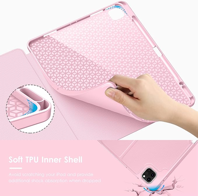 VIKESI Case for iPad Pro 12.9 6th / 5th / 4th / 3rd Generation Case 2022/2021/2020/2018,Multiple Angles Magnetic Stand Cover,Shockproof Soft Back,Pencil Holder,and Auto Sleep/Wake,Pink