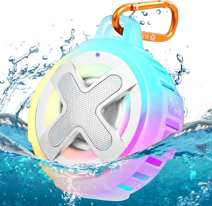 XLEADER X8(2 Gen) Upgraded, Bluetooth Shower Speaker, Certified IP67 Waterproof, Small, Silicone Case, 10W Sound&Deep Bass, 24Hrs Playtime, with Portable Clip, for Beach Kayak, Crystal