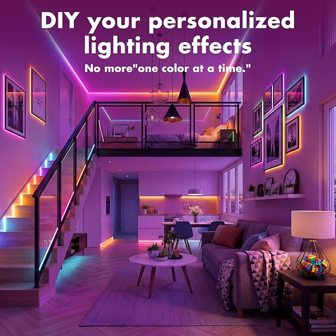IC Smart RGB LED Strip Lights, 130FT LED Lights for Bedroom, App Control/Remote Control, Music Sync, DIY Design, Rainbow Chasing Effects, Strip Lights for Home, Party Decor