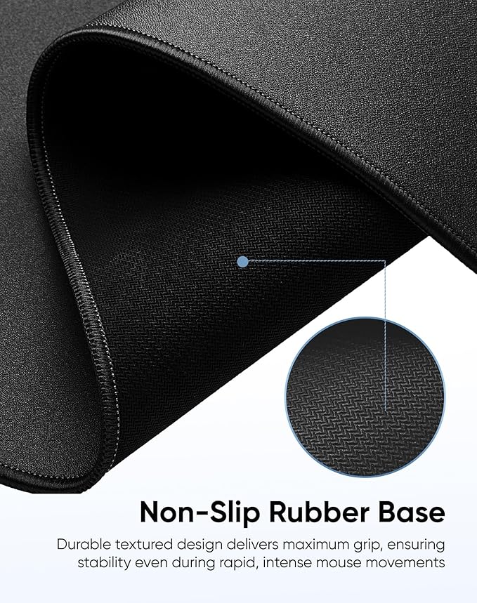 Reniteco Waterproof Large Gaming Mouse Pad with Durable Stitched Edges, Non-Slip Rubber Base, Grainy Jacquard Mouse Mat Desk Pad for Home Office Gaming, 27.6"x11.8"x0.12", Matte Black