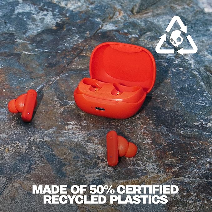 Skullcandy Smokin’ Buds Wireless Earbuds, Bluetooth Headphones, Noise Isolating Fit, Up to 20 Hours Battery, IPX4 Sweat and Water Resistant, Microphone for iPhone Android - Flame