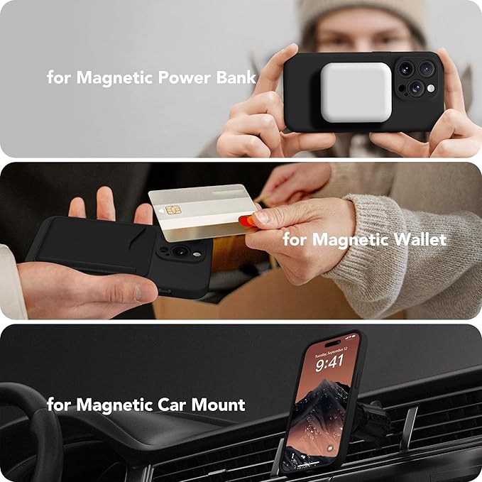Magnetic for iPhone 13 Pro Max Case, Compatible with MagSafe, [Full Camera Protection][Screen Protector] Silicone Shockproof Protective Phone Case for iPhone 13 Pro Max 6.7", Black