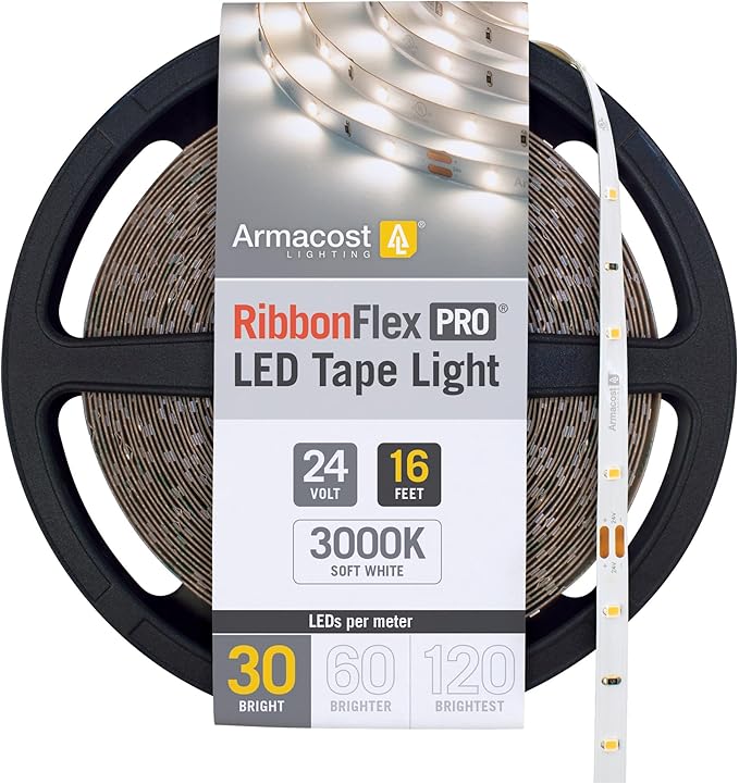 Armacost Lighting RibbonFlex Pro 24V White LED Strip Lights 30 LED/m, 3000K, 16.4 ft 144230