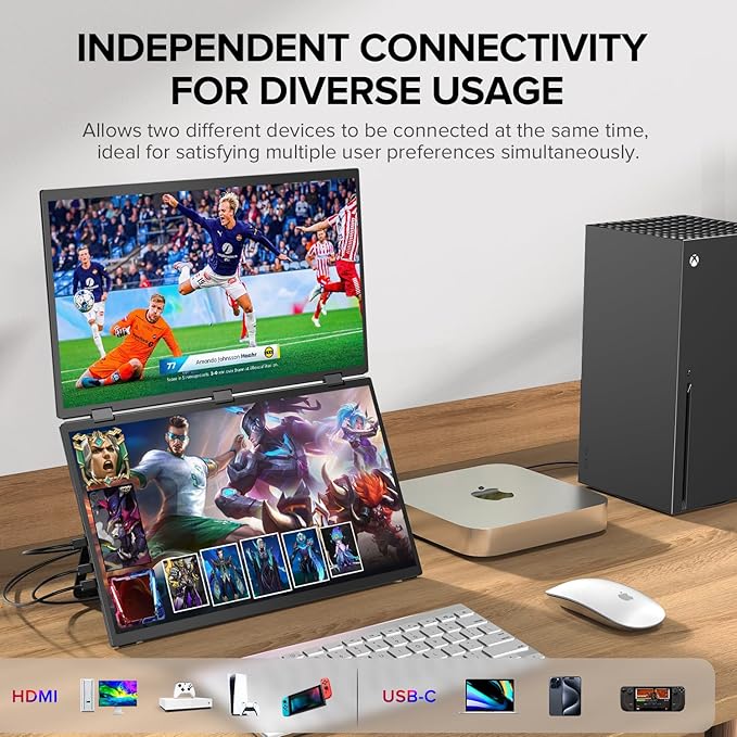 UPERFECT Delta 15.6" Dual Portable Monitor for Laptop Screen Extender 1080P HDR 360° Folding Stacked Triple Monitor with Stand for Laptop PC Phone Game Console (No Driver Needed)