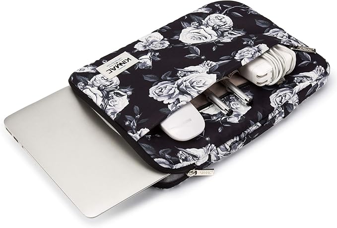 Kinmac 360° Protective Water Resistant Laptop Sleeve case Bag with Handle for MacBook Pro 14 inch,13.5 inch-13.9 inch and 14 inch Laptop(White Rose)