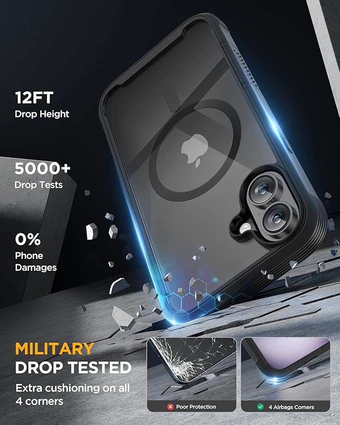 Miracase Magnetic for iPhone 16 Plus Case Full-Body Phone with Built-in Glass Screen Protector, [Compatible with MagSafe] Military Drop Proof 16 Plus Cover Bumper 6.7 inch, Black