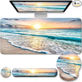 Desk Mat Set + Keyboard and Mouse Pad with Wrist Rest Support,4-in-1 Large Mousepad Computer Mats for Desktop Home & Office-Blue Sunset Beach