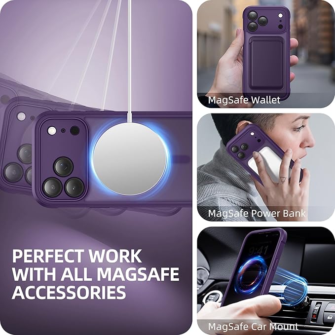 BERFY for iPhone 17 Pro Max Case, Compatible with MagSafe, Built-in Privacy Screen Protector, Camera Protection, Shockproof Full Body Phone Case 6.9", Translucent Deep Purple