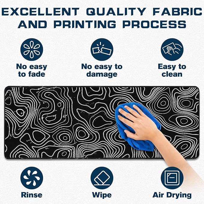 Mouse Pad Gaming - Desk Mat for Keyboard and Mouse - Large Mouse Pads for Desk, Black Topographic Gaming Mousepad with Non-Slip Base, Desks Pad (31.5" X 11.8") for Game, Office and Home
