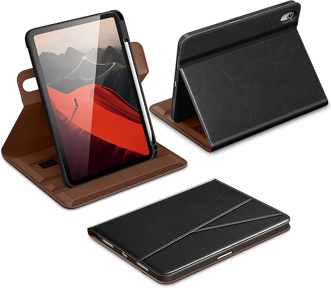 DTTO for iPad Air 11 inch Case M4 / M3 / M2 (2026/2025/2024), iPad Air 5th / 4th Gen (2022/2020), 360 Degree Rotating Premium Leather Folio Stand Cover with Pencil Holder, New Black