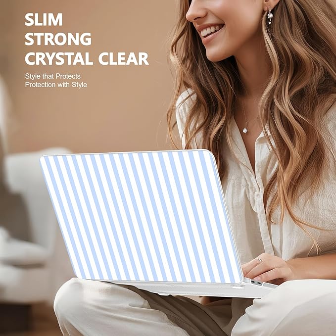 Case for 2026 MacBook Neo 13-inch Laptop with Liquid Retina Display, Release Model A3404, Sturdy Plastic Hard Shell Case + Keyboard Cover + Trackpad Film + Dust Plug, Blue & White Stripes