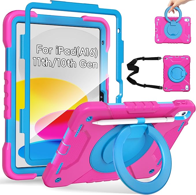 Andnary Case for iPad (A16) 11th Generation 11 inch 2025/10th Generation 10.9 inch 2022 (Rose Red+Blue, Case for iPad (A16) 11th/10th Generation)