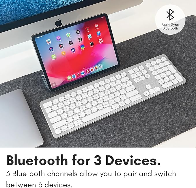 Macally Premium Bluetooth Keyboard for Mac - Compatible Apple Keyboard with Numeric Keypad - Multi Device Wireless for MacBook Pro/Air, Mac mini Pro, iMac, Laptop