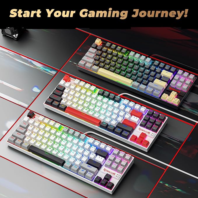 Redragon K552P Mechanical Gaming Keyboard TKL with 18 Backlight Modes, Hot-Swappable Red Switches, 87-Key Compact Ergonomic Design, N-Key Rollover & Software Programmable Macro - RGB, Black