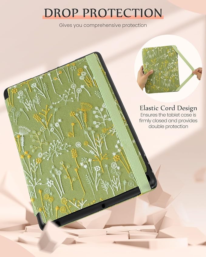Uppuppy for iPad 9th/8th/7th Generation Case 10.2'' - for Women Girls Cute Embroidered Folio Stand Cover with Pencil Holder & Card Slot Girly Kawaii Plants Design Aesthetic Cases for iPad 7th/8th/9th