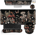 LIMKRIAN Mushroom Mouse Pad Set Large Desk Matt for Desktop, Ergonomic Mouse Pad with Wrist Rest, Gaming Mouse Pad Wrist Support Keyboard Mat Cup Coaster Set Office Desk Decor Accessories