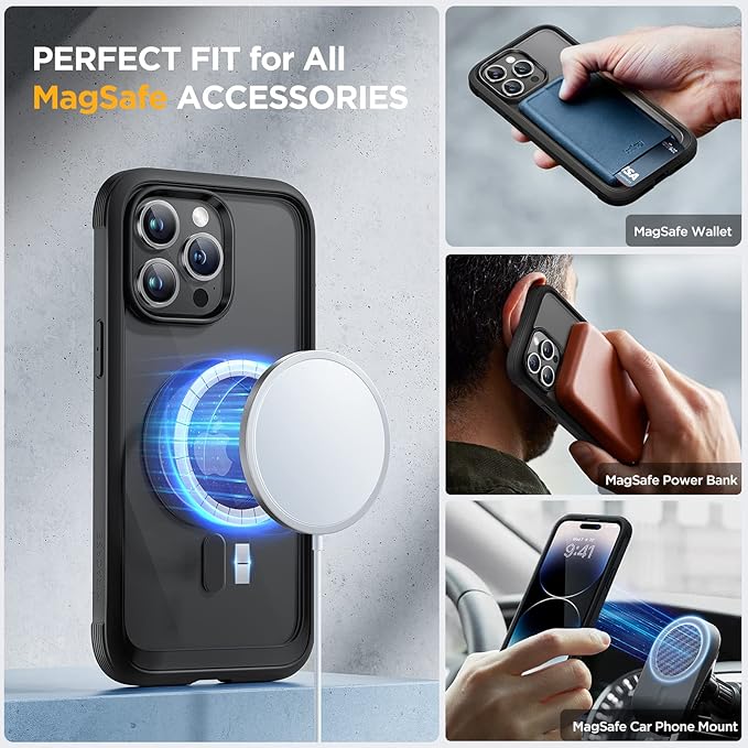 Miracase Glass Series Designed for iPhone 14 Pro Max Case 6.7 Inch, Upgrade Full-Body Magnetic Case with Built-in 9H Tempered Glass Screen Protector, with Camera Lens Protector, Magnetic Black