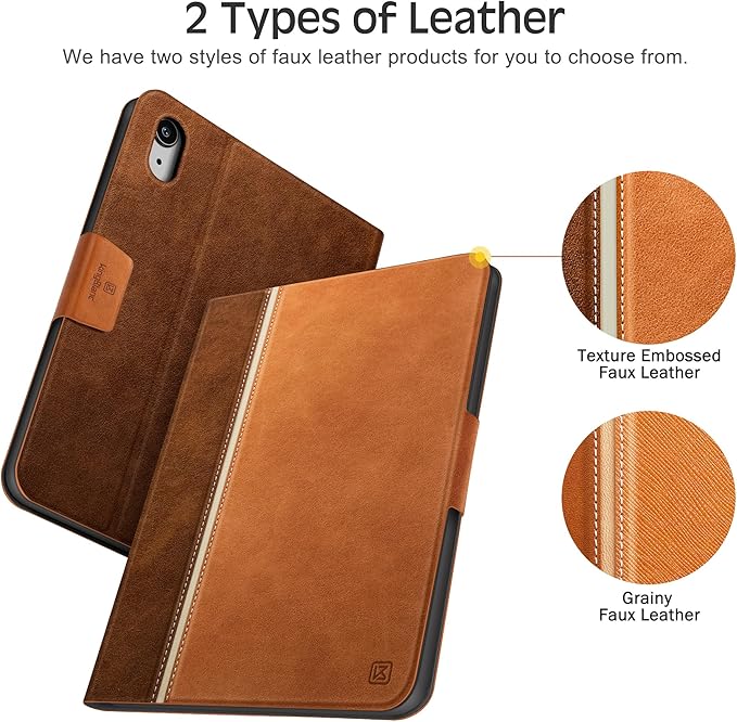 KingBlanc Case for iPad mini 7 (A17 Pro), iPad mini 7th/6th Generation (2024/2021) Vintage Vegan Leather Cover with Pencil Holder, Auto Sleep/Wake, Stand with Viewing & Drawing Angles, Brown