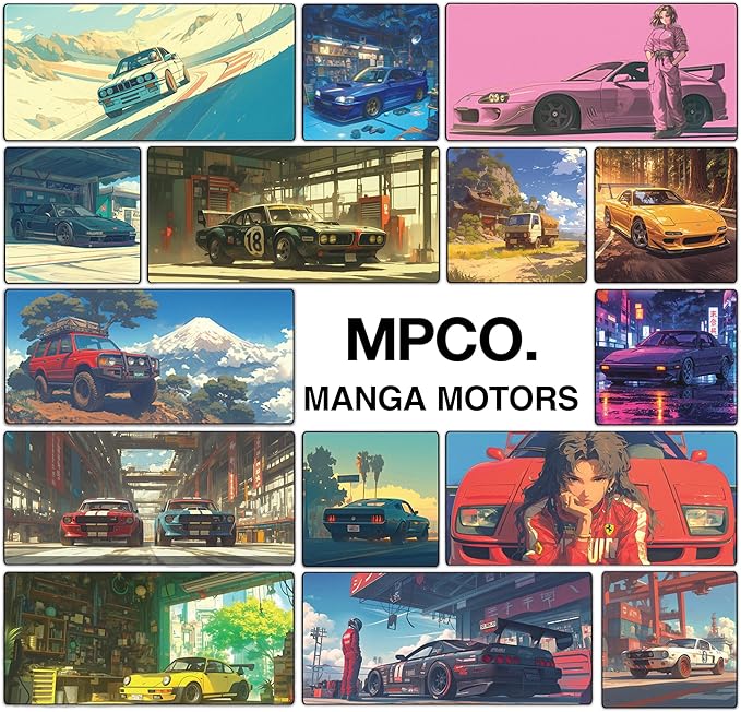 MPCO. Original Large Gaming Desk Mat – 36" x 17" Duraglyde Manga Motors Meis-Mustang Full Desk Mouse Pad for Smooth Precision – Non-Slip, Washable Extra-Large PC Mouse Pad for Gaming Sessions
