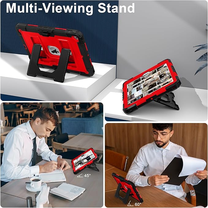 Kids Friendly Case for Apple iPad 10.2" 9th 8th 7th Generation 2021/2020/2019 Case with Pencil Holder & Shoulder Strap, Military Grade Shockproof Kickstand Hard Shell Protective Cover,Black+Red